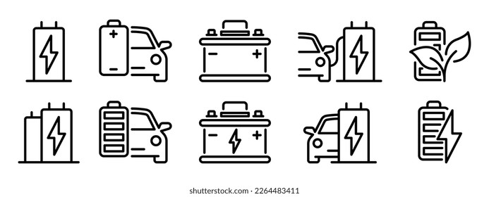 Electro car charger vector icons. Electricity car battery. Electric car accumulator. Electric car charging station icons. Electric charge. EPS 10