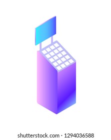 Electro car charging station isolated icon. Solar battery installed on digital device isolated icon vector. Computer monitor with buttons, smart city appliance, sun energy alternative electricity
