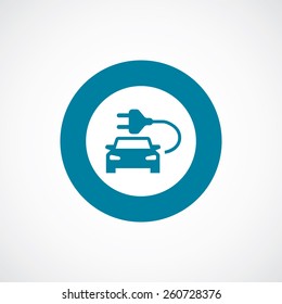 electro car icon bold blue circle border, white background  