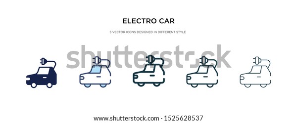 electro\
car icon in different style vector illustration. two colored and\
black electro car vector icons designed in filled, outline, line\
and stroke style can be used for web, mobile,\
ui