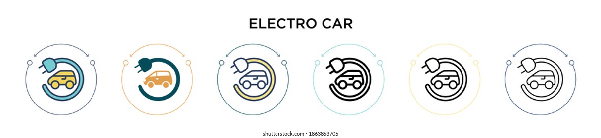 Electro car icon in filled, thin line, outline and stroke style. Vector illustration of two colored and black electro car vector icons designs can be used for mobile, ui, web