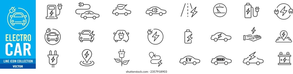 Electro Car Icon line collection vector