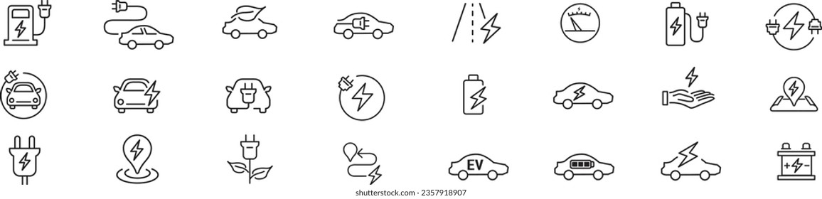 Electro Car Icon line collection vector