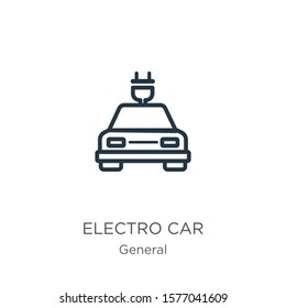 Electro car icon. Thin linear electro car outline icon isolated on white background from general collection. Line vector sign, symbol for web and mobile
