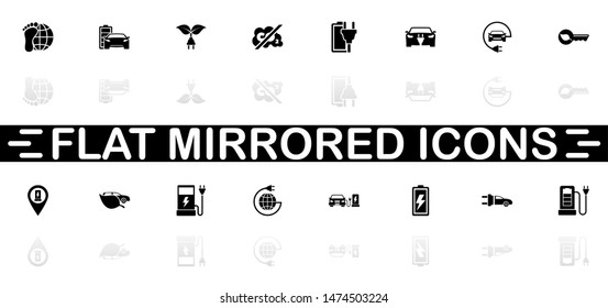 Electro Car icons - Black symbol on white background. Simple illustration. Flat Vector Icon. Mirror Reflection Shadow. Can be used in logo, web, mobile and UI UX project.