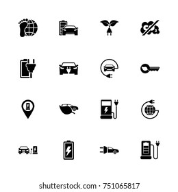 Electro Car icons - Expand to any size - Change to any colour. Flat Vector Icons - Black Illustration on White Background.