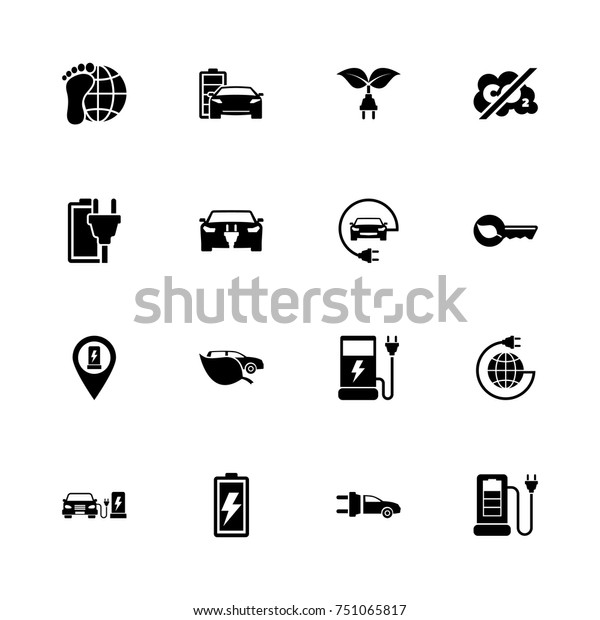 Electro\
Car icons - Expand to any size - Change to any colour. Flat Vector\
Icons - Black Illustration on White\
Background.
