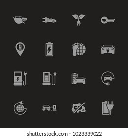 Electro Car icons - Gray symbol on black background. Simple illustration. Flat Vector Icon.