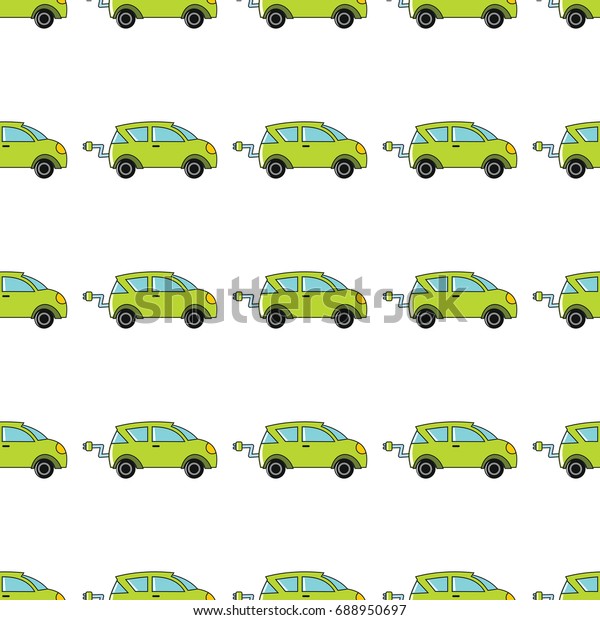 Electro car seamless pattern in\
cartoon style isolated on white background vector\
illustration