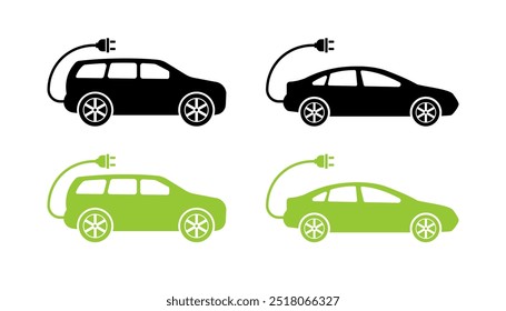 Electro car set icons. Flat and silhouette style. Vector icons.