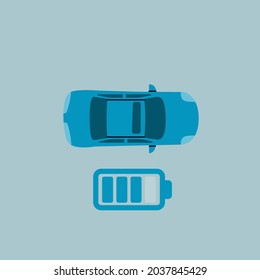 Electro car top view. Charging level icon.