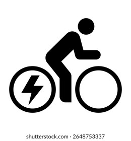 Electro cycle icon. Biking sign. Ebike Symbol. Trekking e-bike line silhouette with electricity lightning bolt isolated on white background.