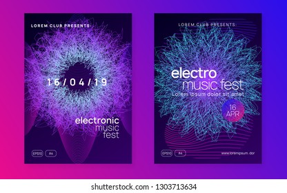 Electro event. Abstract show banner set. Dynamic gradient shape and line. Electro event neon flyer. Trance dance music. Electronic sound. Club fest poster. Techno dj party.