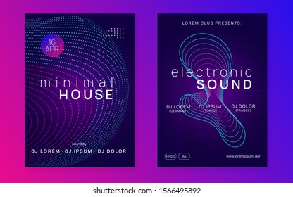 Electro event. Abstract show brochure set. Dynamic gradient shape and line. Electro event neon flyer. Trance dance music. Electronic sound. Club fest poster. Techno dj party.