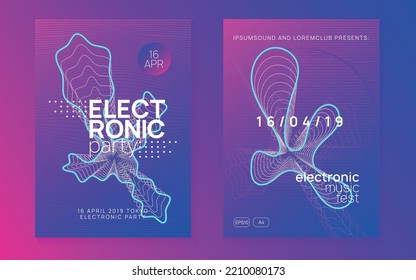 Electro event. Commercial concert banner set. Dynamic gradient shape and line. Electro event neon flyer. Trance dance music. Electronic sound. Club fest poster. Techno dj party.