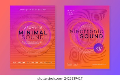 Electro event. Commercial concert magazine set. Dynamic gradient shape and line. Electro event neon flyer. Trance dance music. Electronic sound. Club fest poster. Techno dj party.