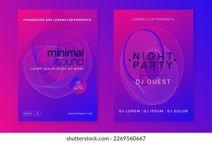 Electro event. Commercial discotheque magazine set. Dynamic gradient shape and line. Electro event neon flyer. Trance dance music. Electronic sound. Club fest poster. Techno dj party.