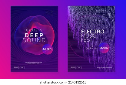 Electro event. Commercial show banner set. Dynamic fluid shape and line. Electro event neon flyer. Trance dance music. Electronic sound. Club fest poster. Techno dj party.