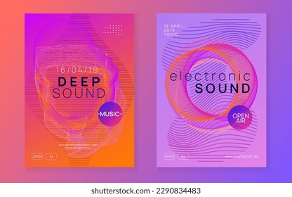 Electro event. Cool show cover set. Dynamic fluid shape and line. Electro event neon flyer. Trance dance music. Electronic sound. Club fest poster. Techno dj party.