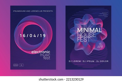 Electro event. Digital show invitation set. Dynamic gradient shape and line. Electro event neon flyer. Trance dance music. Electronic sound. Club fest poster. Techno dj party.