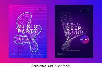 Electro event. Dynamic fluid shape and line. Cool discotheque banner set. Electro event neon flyer. Trance dance music. Electronic sound. Club fest poster. Techno dj party.
