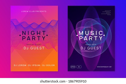 Electro event. Dynamic fluid shape and line. Minimal concert brochure set. Electro event neon flyer. Trance dance music. Electronic sound. Club fest poster. Techno dj party.