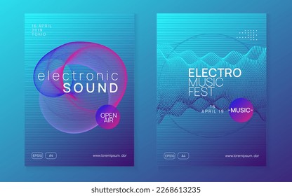 Electro event. Dynamic fluid shape and line. Cool concert invitation set. Electro event neon flyer. Trance dance music. Electronic sound. Club fest poster. Techno dj party.