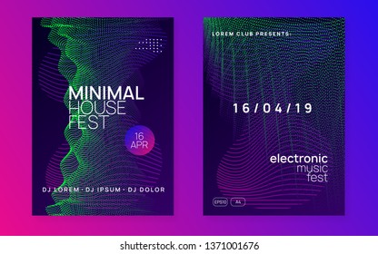 Electro event. Dynamic gradient shape and line. Futuristic discotheque cover set. Electro event neon flyer. Trance dance music. Electronic sound. Club fest poster. Techno dj party.