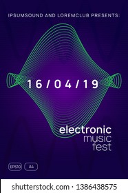 Electro event. Dynamic gradient shape and line. Commercial concert banner template. Electro event neon flyer. Trance dance music. Electronic sound. Club fest poster. Techno dj party.