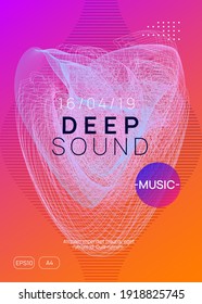 Electro event. Dynamic gradient shape and line. Wavy show magazine design. Electro event neon flyer. Trance dance music. Electronic sound. Club fest poster. Techno dj party.