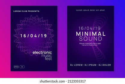 Electro event. Dynamic gradient shape and line. Minimal concert invitation set. Electro event neon flyer. Trance dance music. Electronic sound. Club fest poster. Techno dj party.