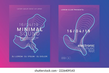 Electro event. Dynamic gradient shape and line. Bright concert cover set. Electro event neon flyer. Trance dance music. Electronic sound. Club fest poster. Techno dj party.