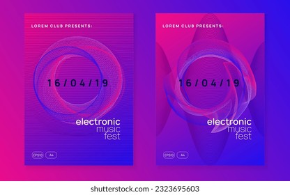 Electro event. Dynamic gradient shape and line. Bright discotheque invitation set. Electro event neon flyer. Trance dance music. Electronic sound. Club fest poster. Techno dj party.