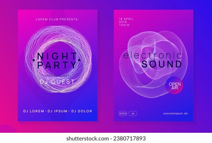 Electro event. Dynamic gradient shape and line. Trendy discotheque brochure set. Electro event neon flyer. Trance dance music. Electronic sound. Club fest poster. Techno dj party.