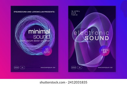 Electro event. Dynamic gradient shape and line. Modern discotheque brochure set. Electro event neon flyer. Trance dance music. Electronic sound. Club fest poster. Techno dj party.
