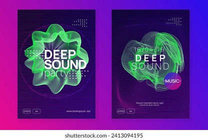 Electro event. Dynamic gradient shape and line. Curvy show invitation set. Electro event neon flyer. Trance dance music. Electronic sound. Club fest poster. Techno dj party.