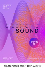 Electro event. Energy concert cover concept. Dynamic gradient shape and line. Electro event neon flyer. Trance dance music. Electronic sound. Club fest poster. Techno dj party.