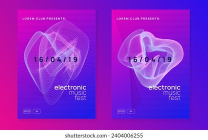 Electro event. Energy concert cover set. Dynamic gradient shape and line. Electro event neon flyer. Trance dance music. Electronic sound. Club fest poster. Techno dj party.