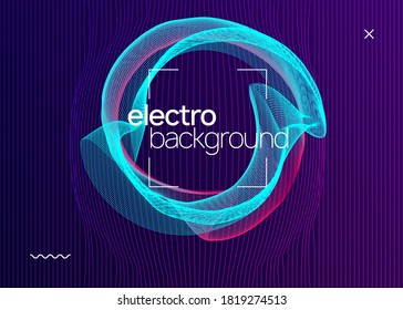 Electro event. Futuristic concert invitation layout. Dynamic fluid shape and line. Electro event neon flyer. Trance dance music. Electronic sound. Club fest poster. Techno dj party.