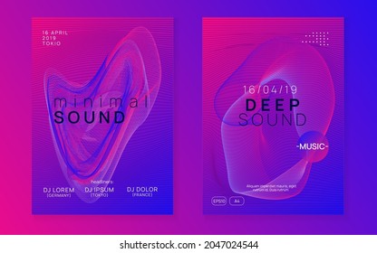 Electro event. Futuristic discotheque banner set. Dynamic gradient shape and line. Electro event neon flyer. Trance dance music. Electronic sound. Club fest poster. Techno dj party.