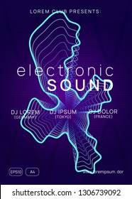 Electro event. Geometric concert brochure template. Dynamic gradient shape and line. Electro event neon flyer. Trance dance music. Electronic sound. Club fest poster. Techno dj party.