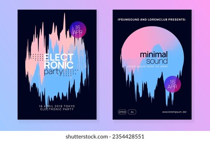 Electro Event. Linear House Banner. Dynamic Background For Set Template. Indie Art For Cover. Club And Show Design. Pink And Blue Electro Event