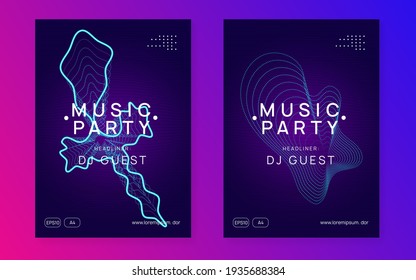 Electro event. Modern concert banner set. Dynamic fluid shape and line. Electro event neon flyer. Trance dance music. Electronic sound. Club fest poster. Techno dj party.