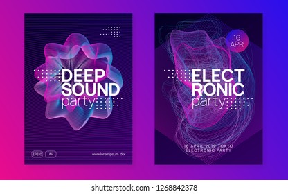 Electro event. Trendy concert invitation set. Dynamic gradient shape and line. Electro event neon flyer. Trance dance music. Electronic sound. Club fest poster. Techno dj party.