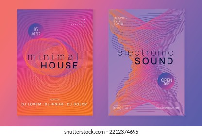 Electro event. Trendy discotheque banner set. Dynamic fluid shape and line. Electro event neon flyer. Trance dance music. Electronic sound. Club fest poster. Techno dj party.