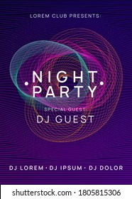 Electro event. Wavy discotheque invitation template. Dynamic gradient shape and line. Electro event neon flyer. Trance dance music. Electronic sound. Club fest poster. Techno dj party.