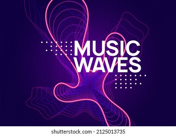 Electro event. Wavy show brochure concept. Dynamic fluid shape and line. Electro event neon flyer. Trance dance music. Electronic sound. Club fest poster. Techno dj party.