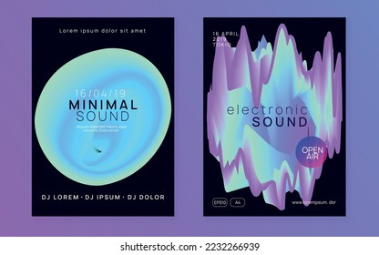 Electro Flyer. Elegant Pattern For Invitation Concept. Modern Sound Banner. Trance And Carnival Layout. Wave Art For Set. Purple And Turquoise Electro Flyer