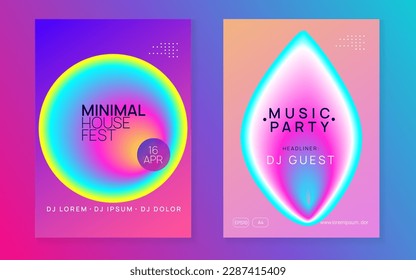 Electro Flyer. Fun Glitch For Presentation. Modern Techno Banner. Neon And Exhibition Vector. Creative Background For Magazine Design. Blue And Purple Electro Flyer