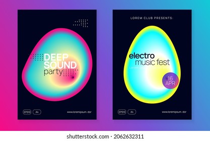 Electro Flyer. Afiche del Club Lineal. Patrón Dinámico Para El Diseño De Presentación. Efecto Ondulado Para La Cobertura. Sonido Y Mostrar Forma. Volante De Electro Negro Y Rosa